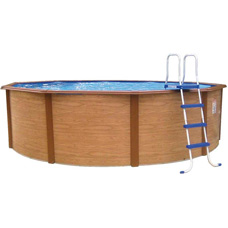 Piscine hors sol autoportante AQUALUX Mambo ronde aspect bois