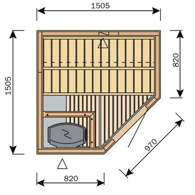 Schema des dimensions du sauna S1515R Schema des dimensions du sauna S1515R