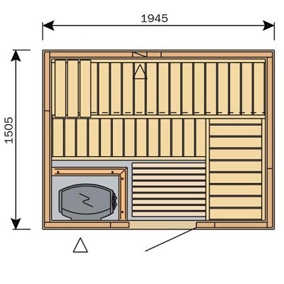 Schema des dimensions du sauna Harvia Variant line S2015 Schema des dimensions du sauna Harvia Variant line S2015