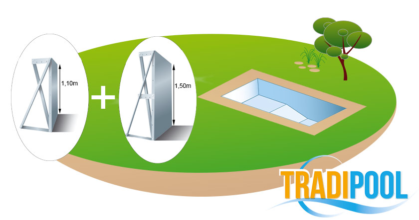 Profil de fond et hauteur de panneaux de kit piscine acier tradipool design<br />
Profil de fond et hauteur de panneaux de kit piscine acier tradipool design<br />