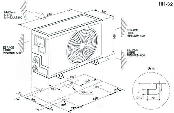 Dimensions de la pompe à chaleur CLIMEXEL 7 Kw Dimensions de la pompe à chaleur CLIMEXEL 7 Kw