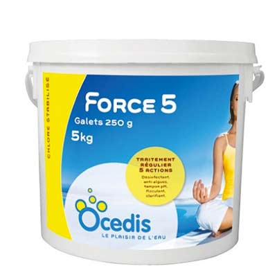 Chlore lent 5 actions FORCE 5 galets de 250g OCEDIS Chlore lent 5 actions FORCE 5 galets de 250g OCEDIS