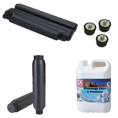 Pack hivernage pour piscine avec flotteur gizzmo et bouchon et liquide. Pack hivernage pour piscine avec flotteur gizzmo et bouchon et liquide.