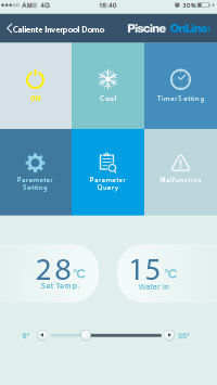 Application smartphone wifi pompe à chaleur caliente inverpool Domo Application smartphone wifi pompe à chaleur caliente inverpool Domo