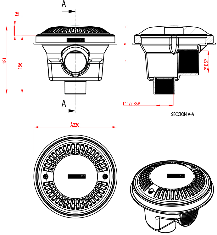 Dimensions bonde de fond béton Astral diamètre 200 anti vortex Dimensions bonde de fond béton Astral diamètre 200 anti vortex