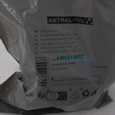 Raccord Union + écrou + joint pour pompes Astral 1.5cv / 2cv / 2.5cv Sprint, Victoria, Astral Glass Plus... (4405010107)