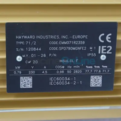 Moteur 1,5cv (1.1kw) monophasé pour pompe Hayward SUPER PUMP PRO (SPX0790MGNFE2)