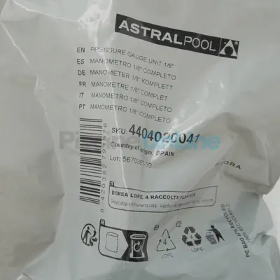 Kit manomètre 1/8" (nouveau modèle) pour filtres Astral - couvercle 4404020040 (4404020041)