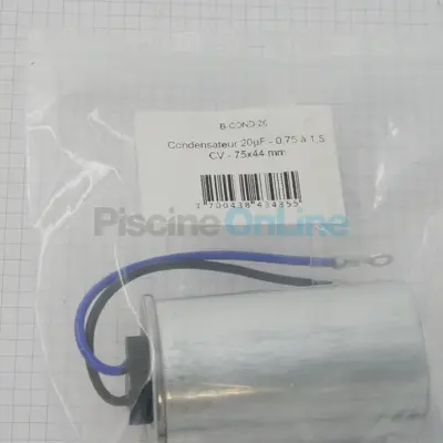 Condensateur 20 µF pour moteur pompes ACIS 0.75 CV à 1.5 CV - 75 x 44 mm (B-COND-20)