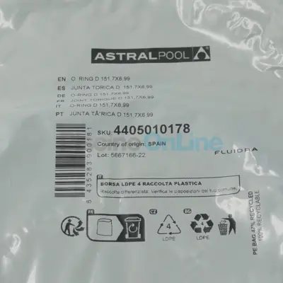 Joint de couvercle 152x7 mm pompe Europa, Glass Plus, Starplus, Superplus, Malawi, Proline, Swimflo HGS (4405010178)