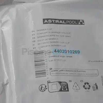 Volet skimmer Astral Prestige 17.5L - GRIS - Nouveau modèle (4402010269)