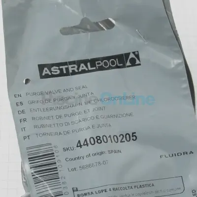 Robinet de purge 1/4" et joint pour Doseur chlore Astral IN LINE / by pass actuel (4408010205)