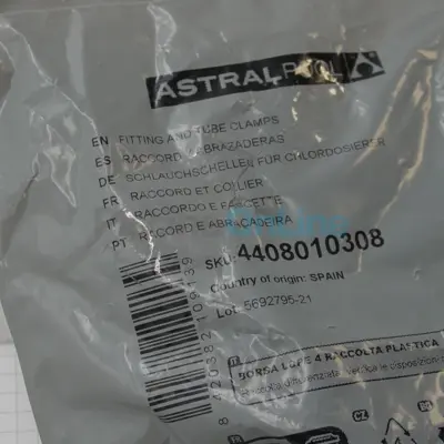 Kit raccords et colliers (x2) pour doseur chlore Astral en ligne ou by pass (4408010308)