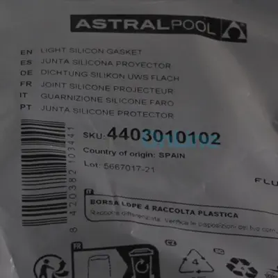 Joint d'Ampoule silicone pour projecteur ASTRAL Plat & Extra Plat 175 x 155 mm - piscines Béton/Panneaux (4403010102)