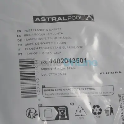 Bride (+ Joints + Vis Parker) pour buse de refoulement Astral 15864 (blanc)  - piscine Liner (4402043501)