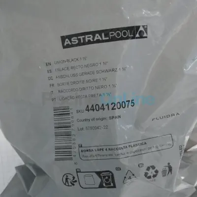 Raccord sortie droite noire 1"1/2 pour vanne Astral (4404120075)