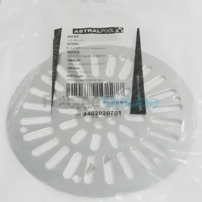 Grille INOX (+ Vis) pour bonde de fond 2'' - diamètre extérieur 190 - piscines parois béton (4402020701)