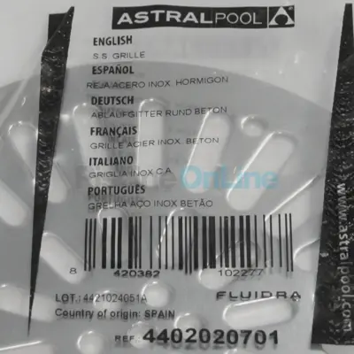 Grille INOX (+ Vis) pour bonde de fond 2'' - diamètre extérieur 190 - piscines parois béton (4402020701)