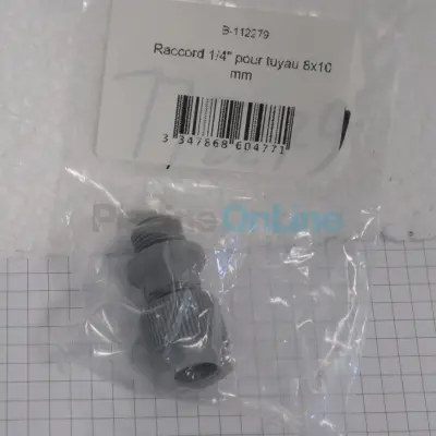Raccord 1/4" pour tuyau 8x10 mm pour électrolyseurs / régulateurs / pompes doseuses (B-112279)