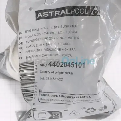 Rotule Ø20 + bague + écrou pour jet massage (4402045101)