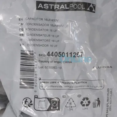 Condensateur 16 µF pour moteur de pompe Aquasphere SSP (4405011267)