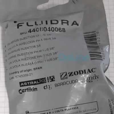 Vanne d’injection pH moins (clapet anti-retour) pH- 3/8" pour pompes, régulateurs, électrolyseurs (4408040068)
