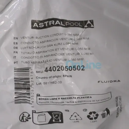 Tuyau d'aspiration venturi L-350 M/M pour nage à contre courant (4402050502)