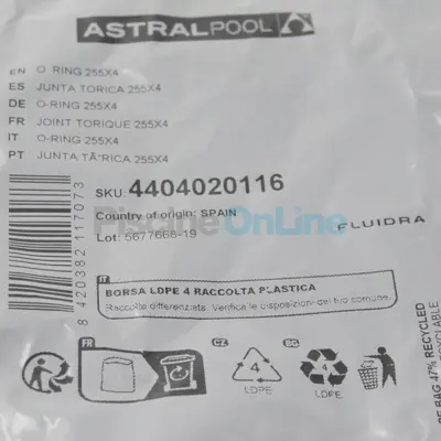 Joint torique 255x4mm pour Filtre à sable Vesubio, Aster, Atlas (4404020116)