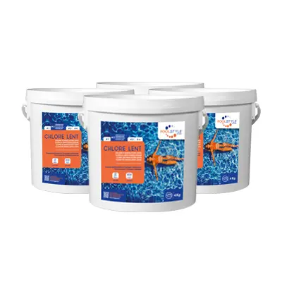Chlore lent, lot de 4 seaux de 4 kg