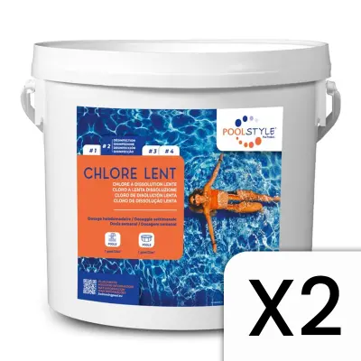 Chlore lent PoolStyle PSL-500-0002 - Lot de 2 seaux