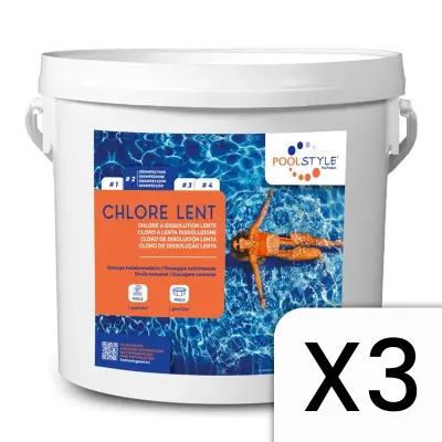 Chlore lent PoolStyle PSL-500-0002 - Lot de 3 seaux