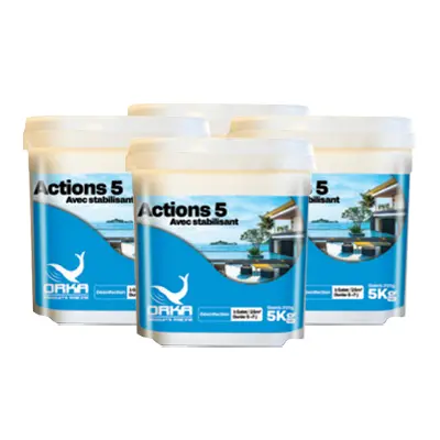 Chlore multifonction (5 actions) sans acide borique ORKA - Lot de 4 seaux de 5 kg