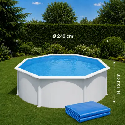 Liner piscine Gré ronde Ø 240 x 120 cm Bleu Uni 40/100 - Jonc d'accrochage Hung (FPR241)
