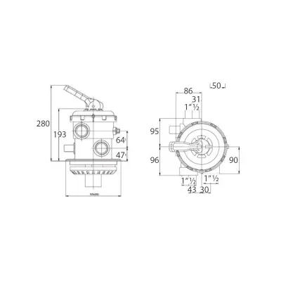 Vanne Top 1''1/2 pour filtres Astral - diffuseur diamètre 170 mm (43046) (20565)