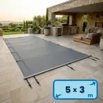 Bâche à barres DEL 5.5 x 3.5 m pour piscine 5 x 3 m GRIS ANTHRACITE - version Premium avec Ourlets + Sangle anti soulèvement