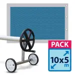 Bâche à bulles 10x5m alvéolaire Bleu / Gris opaque + enrouleur