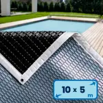 Bâche à bulles Aqualux / DEL 10x5m alvéolaire Bleu / Gris opaque - 500 microns - bordée 4 cotés - préfabriqué