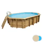 Piscine bois ovale Azura 355x490 - H130cm Liner Beige