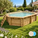 Piscine bois ovale Azura 355x490 - H130cm Liner Beige