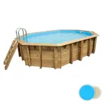 Piscine bois ovale Azura 355x490 - H130cm Liner Bleu