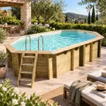 Piscine bois ovale Azura 400x610 - H120cm Liner Beige