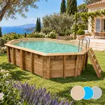 Piscine bois ovale Océa 355x550 - H120cm - Liner Beige 75/100ème