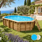 Piscine bois ovale Océa UBBINK 355x550 - H120cm - Liner Bleu 75/100ème