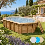 Piscine bois ovale Océa UBBINK 355x550 - H120cm - Liner Gris 75/100ème
