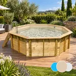 Piscine bois ronde Océa 430 - H120cm - Liner Beige