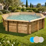 Piscine bois octogonale Océa 510 - H120cm - Liner Beige