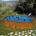 Piscine hors sol acier aspect bois GRE PACIFIC ovale avec jambe de force, 5.27m x 3.27m x H: 1.22m