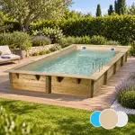 Piscine bois rectangulaire Linéa UBBINK 350x650 - H140cm - Liner Beige 75/100ème