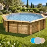 Piscine bois octogonale UBBINK Océa 510 - H120cm - Liner Gris