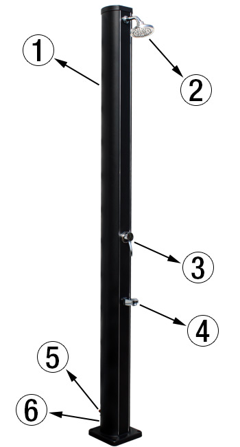 Détails douche solaire Caliente Design 32L aluminium Détails douche solaire Caliente Design 32L aluminium